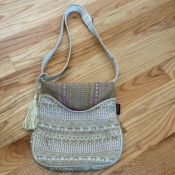 Catori Boho Crossbody gold/purple thread & Zippers Bohemian Hippie Beach Gypsy - Picture 1 of 14